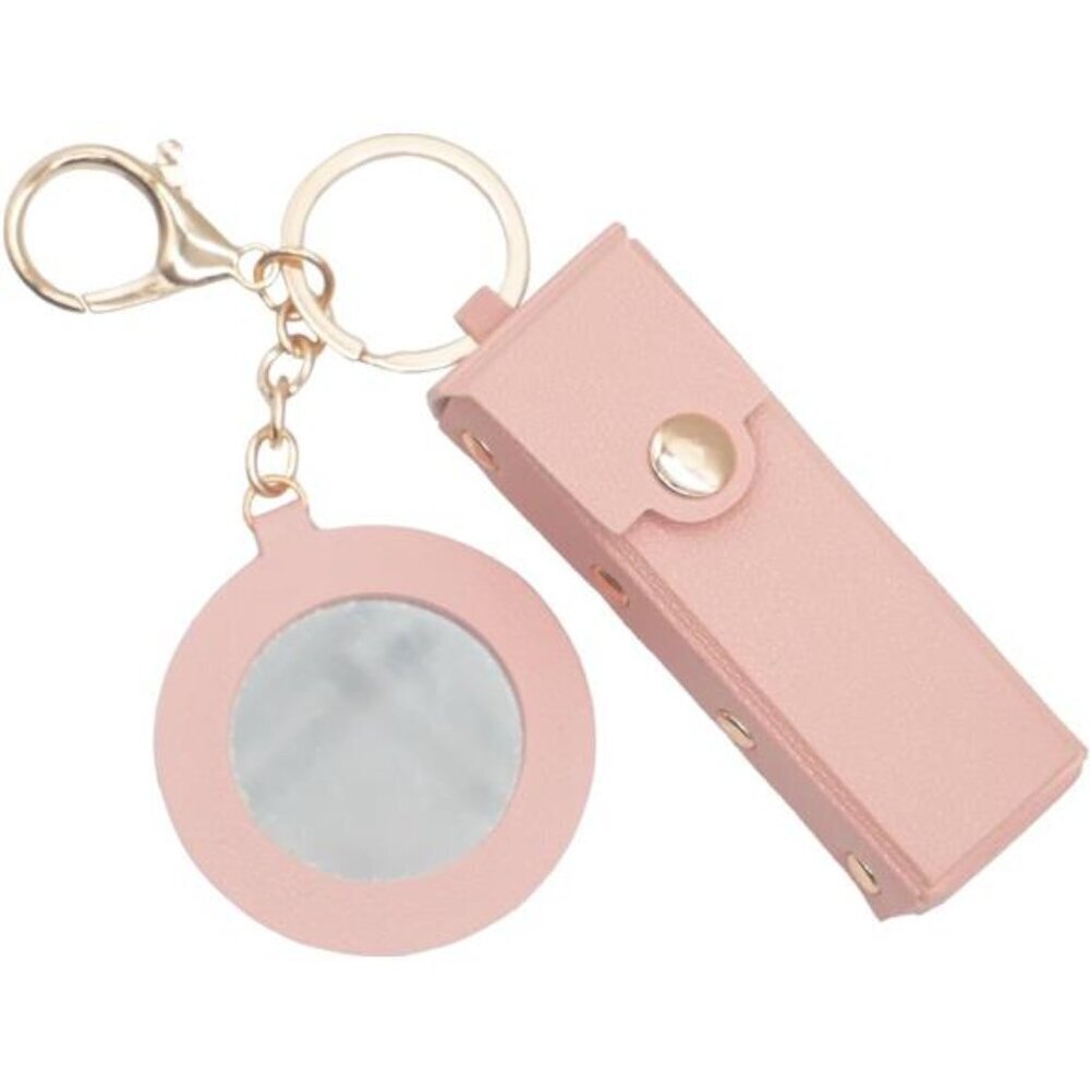 Leather Keychain for Women, Portable Lipstick Case with Mirror for Purse,